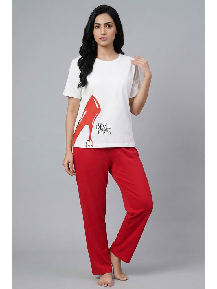 Zivame Devil Wears Prada Knit Cotton Loungewear T-Shirt with Pyjama - Flame Scarlet-image-21
