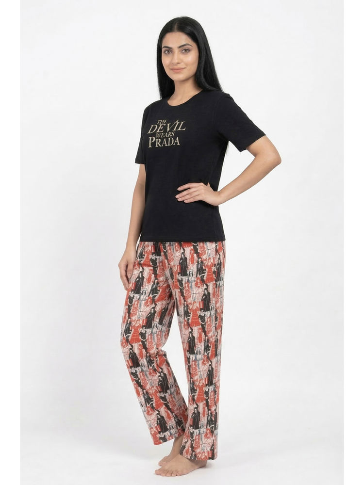 Zivame Devil Wears Prada Knit Cotton Loungewear T-Shirt With Pyjama - Tap Shoe-picture-17