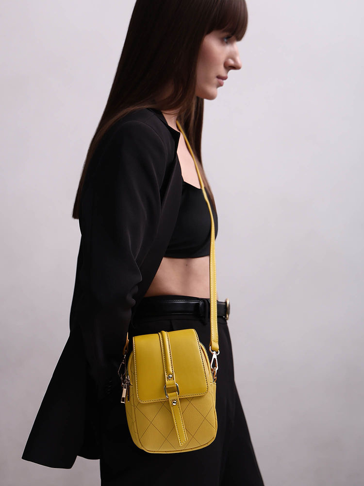 VERO MODA Women Yellow Checks Small Sling Bag-picture-14
