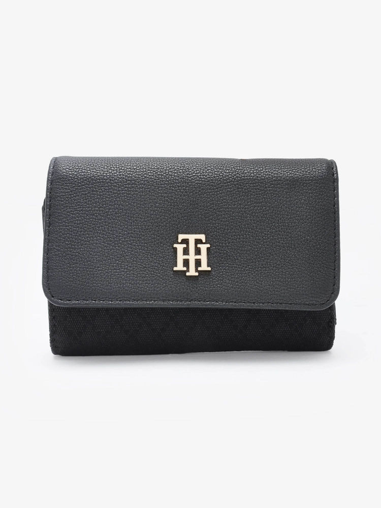 tommy hilfiger women black polyester tri-fold wallet