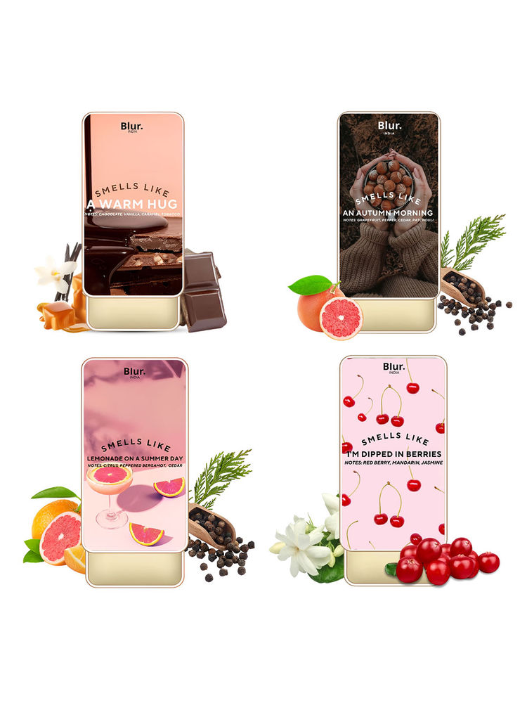 BLUR India Solid Perfume Warm Hug + Lemonade + Autumn + Berries Alcohol-Free Pack of 4-picture-1