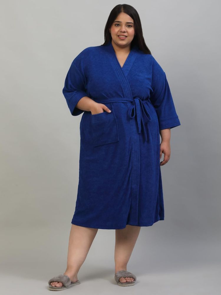 Creeva Plus Size Micro Terry Bathrobe Soft and Elegant -Royal Blue-image-33