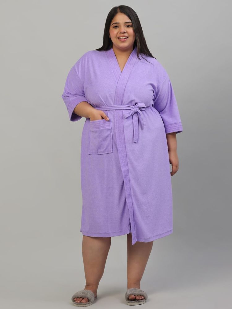 Creeva Plus Size Micro Terry Bathrobe Soft and Elegant -Lavender-picture-10