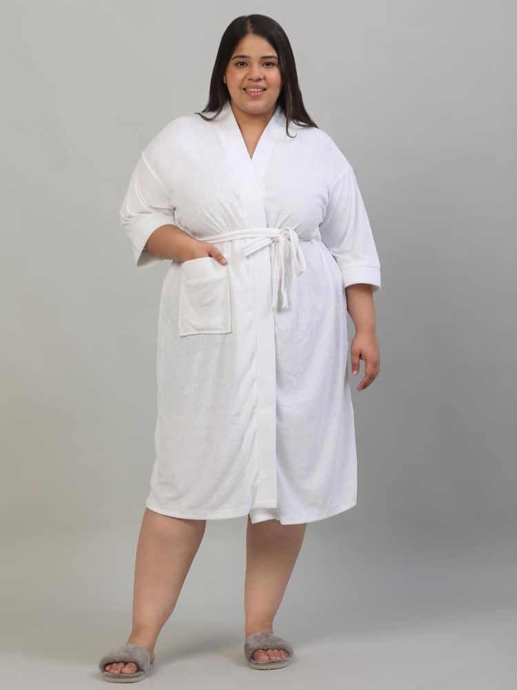 Creeva Plus Size Micro Terry Bathrobe Soft and Elegant -White-image-29