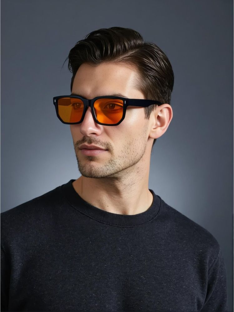 TED SMITH Unisex Square UV Protected Orange Lens Sunglasses-picture-10