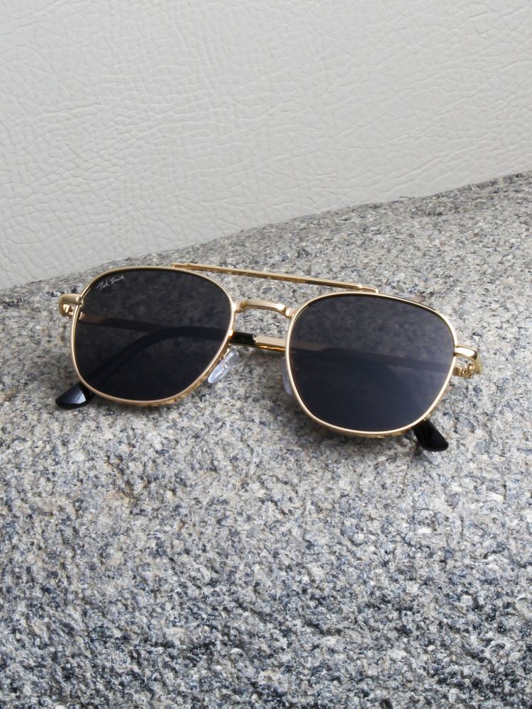 TED SMITH Unisex Aviator Gold Black Sunglasses With UV Protected Lenses-image-49