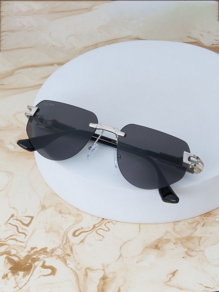 TED SMITH Unisex Rimless Silver Black Sunglasses With UV Protected Lenses-picture-10