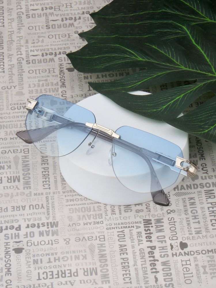 TED SMITH Unisex Rimless Aviator Silver Blue Sunglasses-picture-13