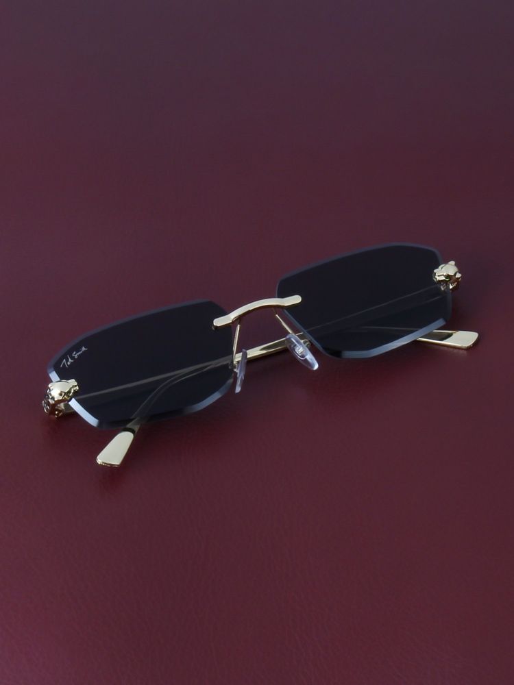 TED SMITH Unisex Diamond Cut Rimless Gold Black UV Protected Sunglasses-picture-12
