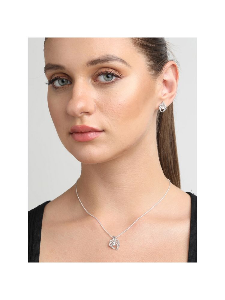 CLARA Silver Rhodium Plated Swiss Zirconia Nusa Pendant Earring Chain For Women & Girls (Set of 3)-image-37