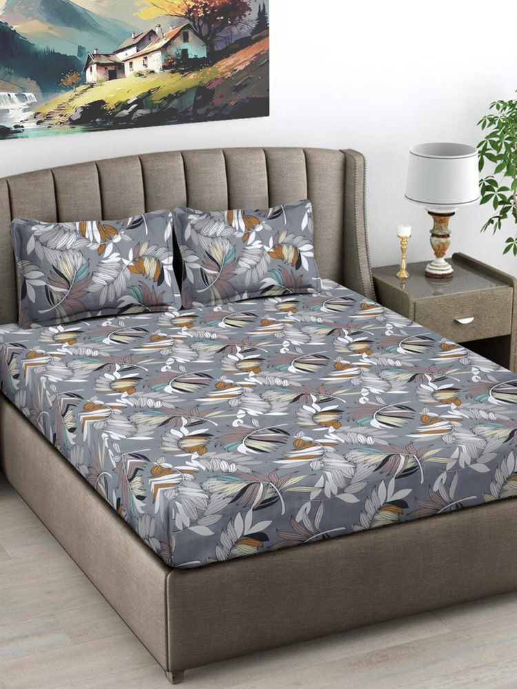 FABINALIV Multi-Color Floral 300 TC Cotton Blend King Bedsheet with 2 Pillow Covers-image-29