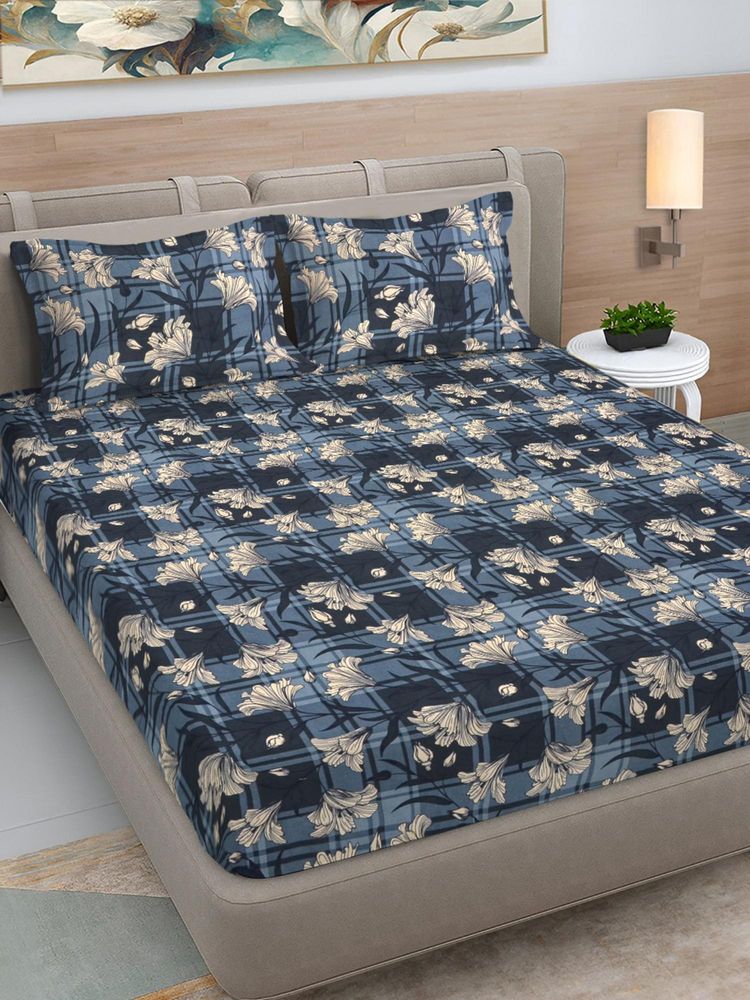 FABINALIV Multi-Color Floral 300 TC Cotton Blend King Bedsheet with 2 Pillow Covers-image-33