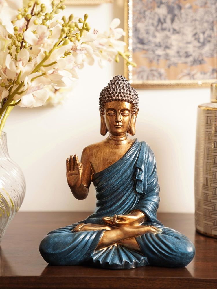 Pure Home + Living Dark Blue Antique Gold Polyresin Sitting Buddha-image-2
