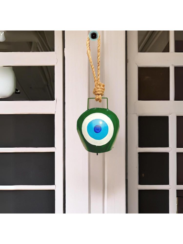 JASMEY HOMES Green Evil Eye Cow Bell For Wall Decor-picture-1