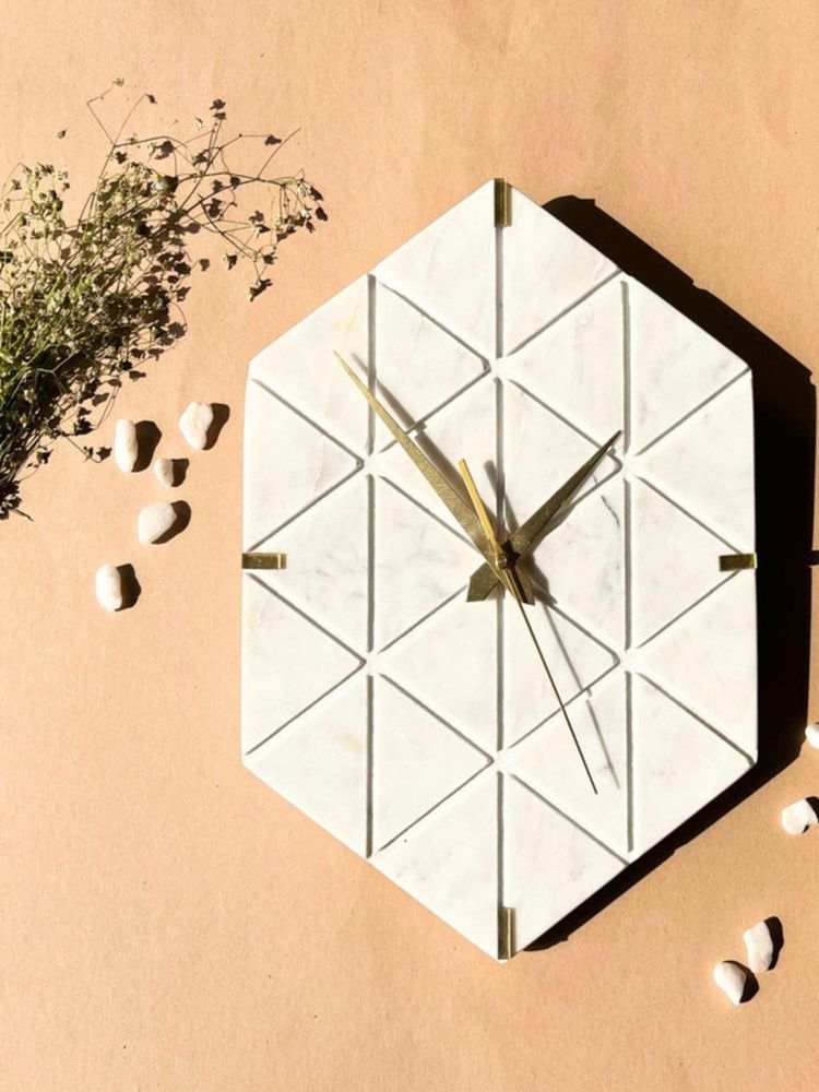 Homearte White Marble Hexagon Shape Wall Clock-picture-13