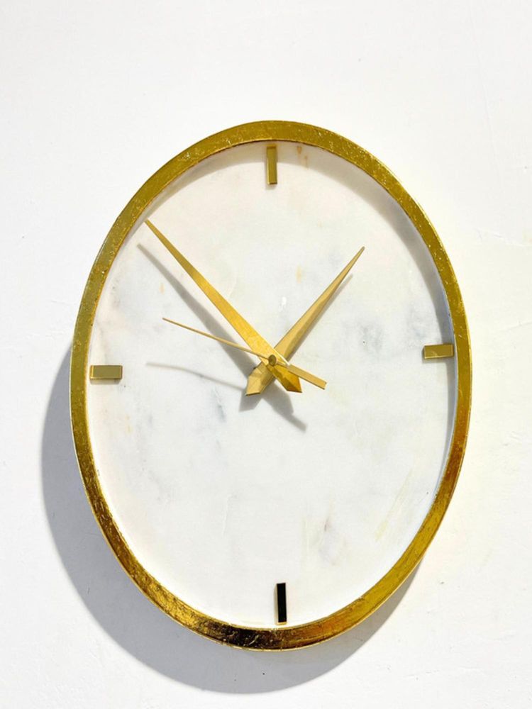 Homearte White Marble with Gold Leafing Round Shape Wall Clock-picture-12
