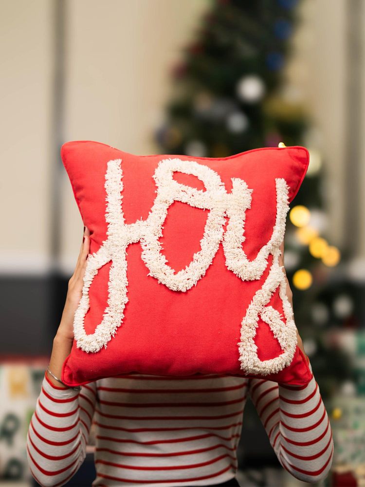 THE ZAPPY BOX Red Tufted Joy Cushion Cover-picture-15