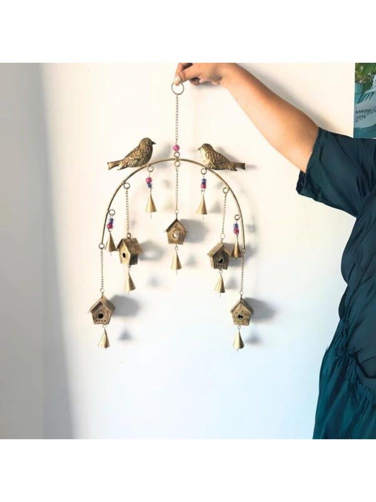 JASMEY HOMES Gold Bird & Hut Hanging Decor with Bells-image-38