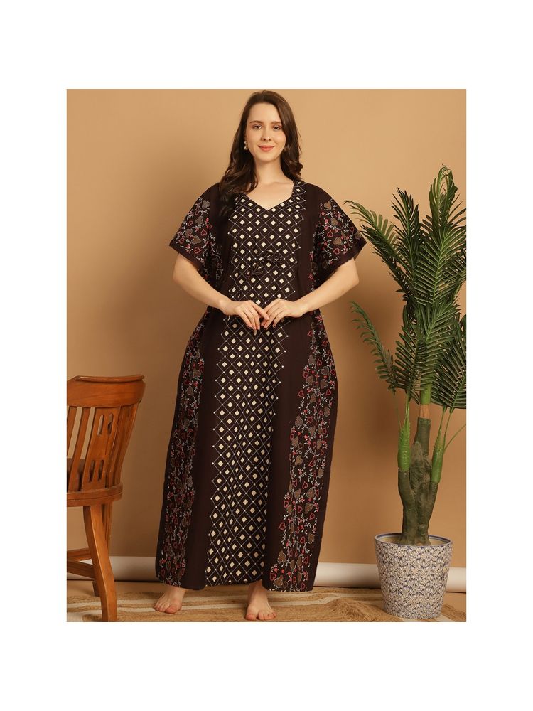 Secret Wish Brown Printed Cotton Kaftan Nighty-image-28