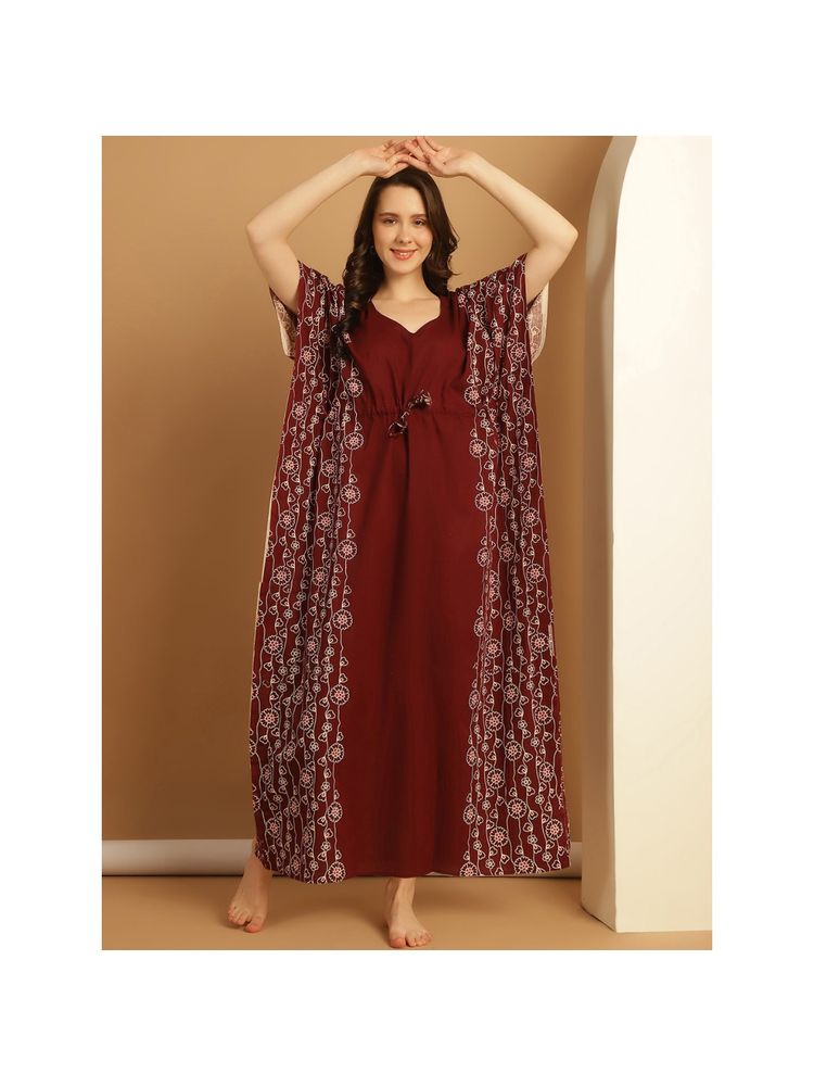 Secret Wish Maroon Printed Cotton Kaftan Nighty-picture-16