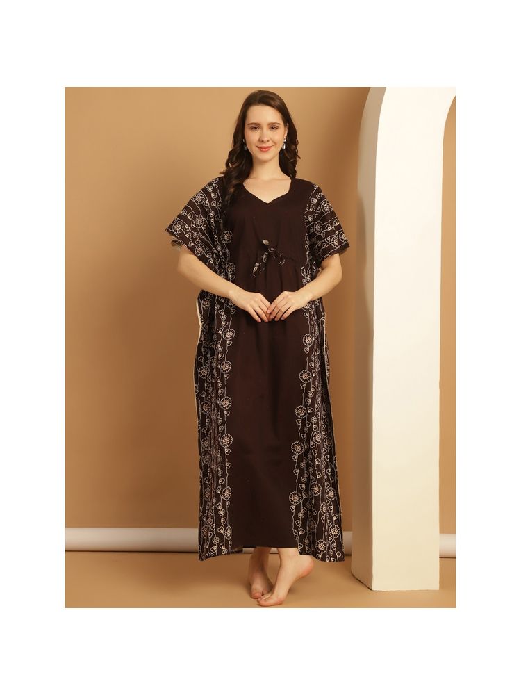 Secret Wish Brown Printed Cotton Kaftan Nighty-picture-10