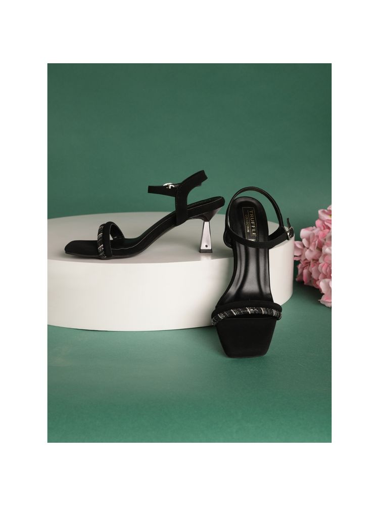 Truffle Collection Black Embellished Heels
