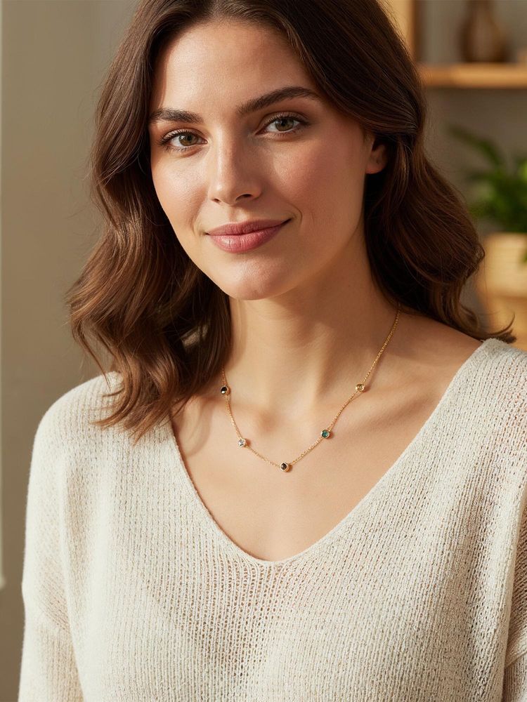 Yellow Chimes Women Multi-Color Stone Station Gold Plated Necklace-picture-30