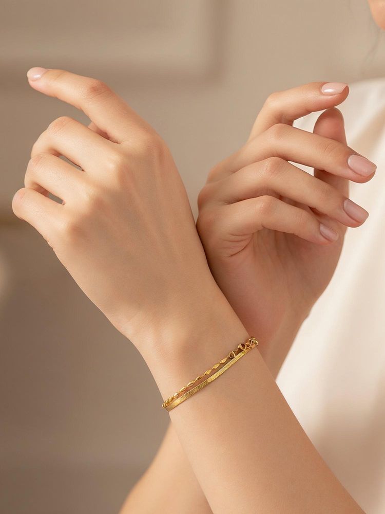 Yellow Chimes Women Chic Double Chain Gold Plated Bracelet-picture-40