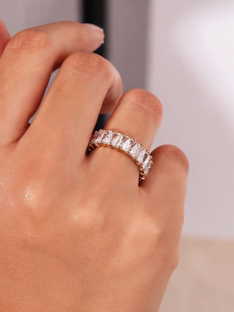 Yellow Chimes Women Gold Plated Crystal Eternity Diamond Ring