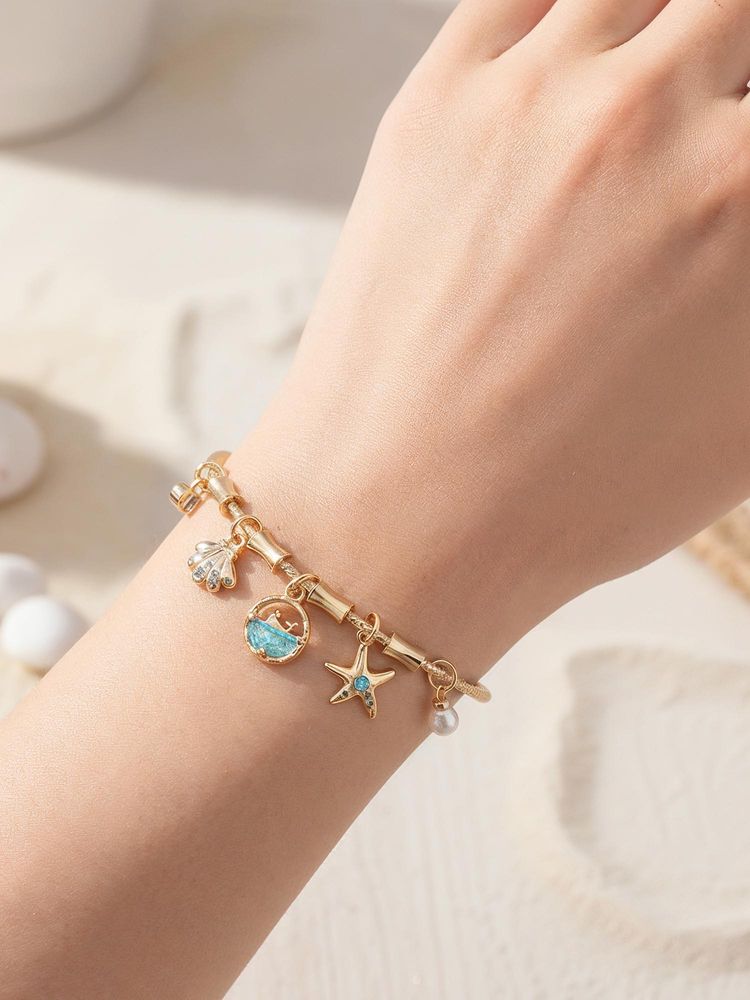 Yellow Chimes Women Blue Snake Chain Style Charm Bracelet-image-34
