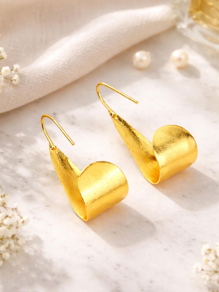 Yellow Chimes Women Sculptural Fold Gold Plated Drop Earrings-picture-11