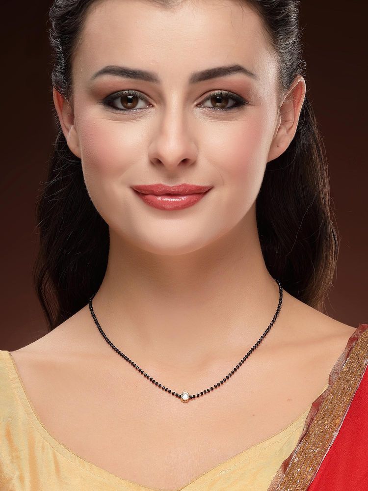 Karatcart Women Gold-Toned Round American Diamond Mangalsutra-picture-10