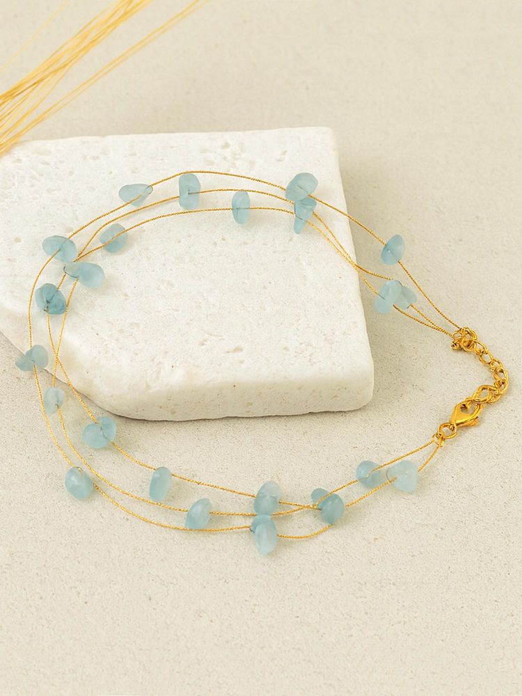 Karatcart Women Dazzling Blue Stone Multistrand Chain Necklace-picture-4