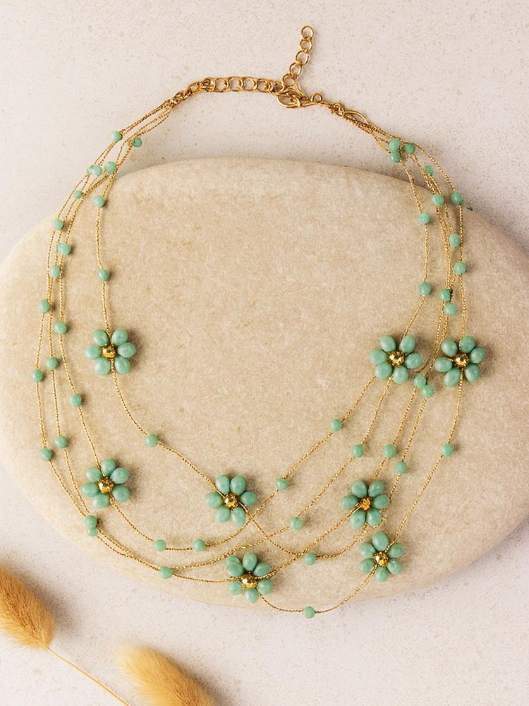 Karatcart Women Lime Green Crystal Multistrand Floral Chain Necklace-picture-11