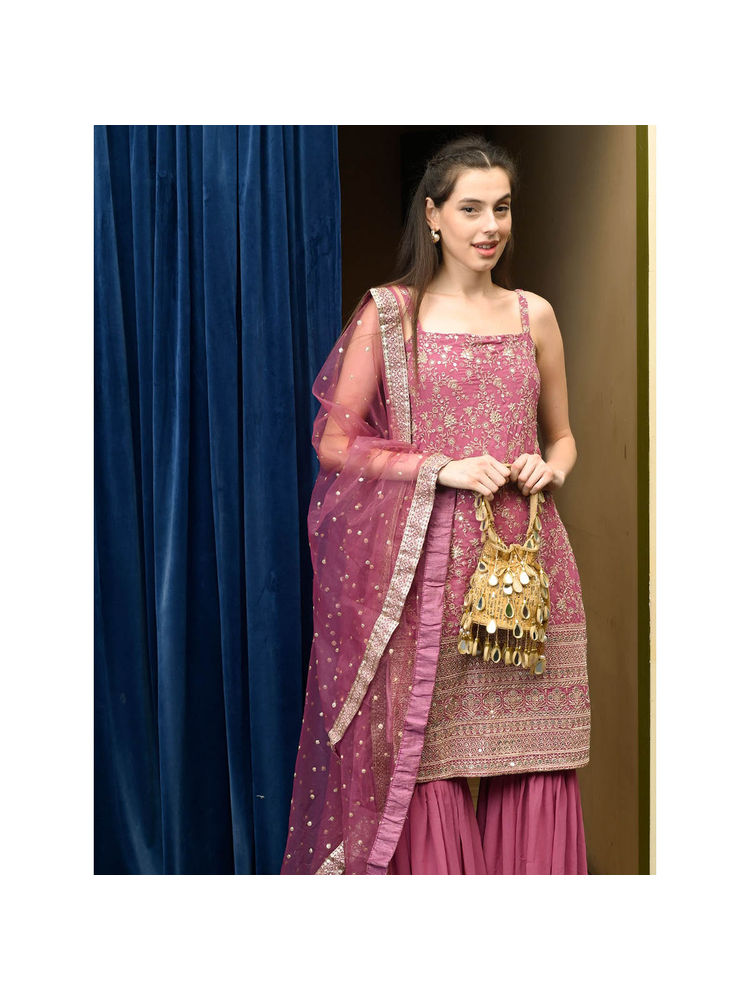 Odette Beige Embellished Suede Potli-image-29
