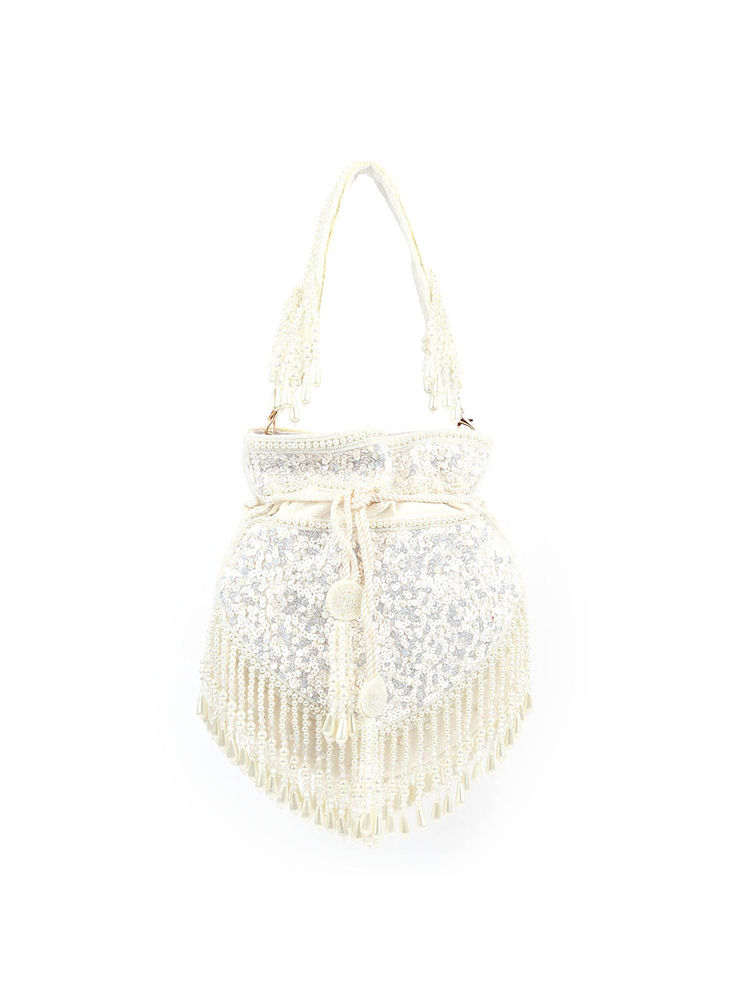 Odette White Embellished Velvet Potli-picture-26