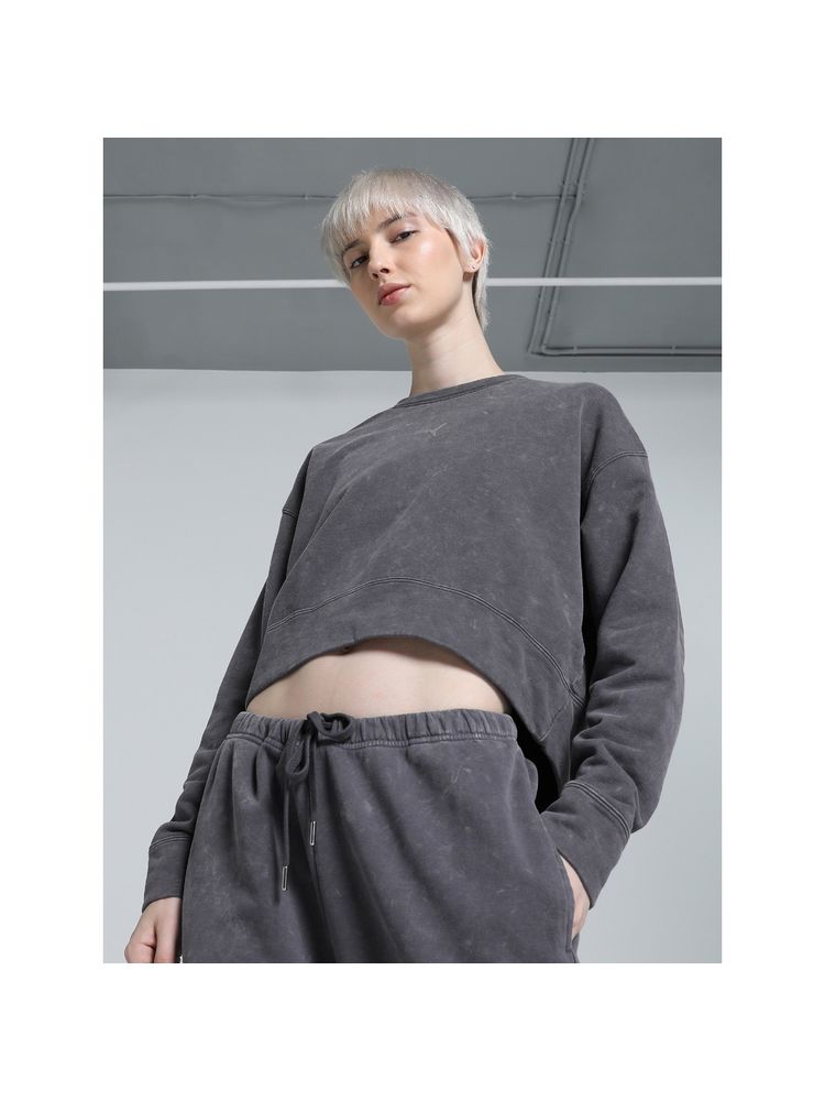 Puma Dare To Relaxed Washed Womens Grey Crew Sweats-image-1