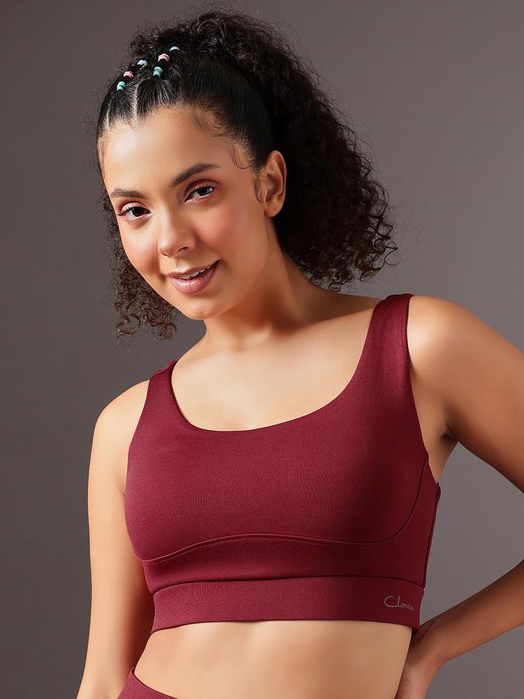Clovia Women Maroon Solid Removable Pads Sports Bra-picture-14
