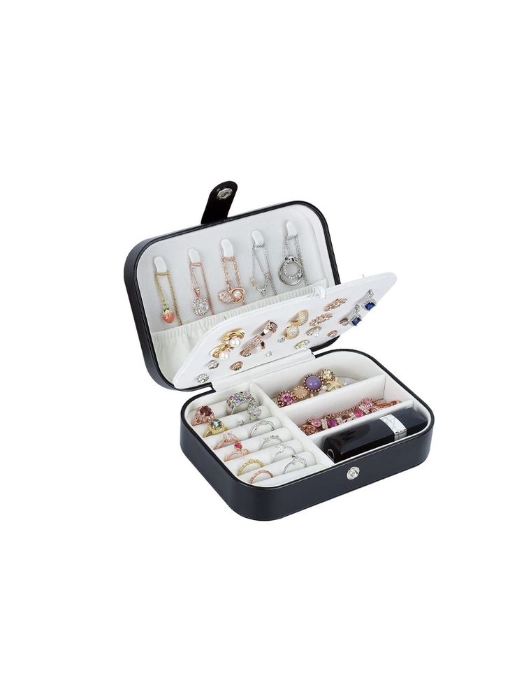 Awestuffs Black PU Leather Small Travel Jewellery Box