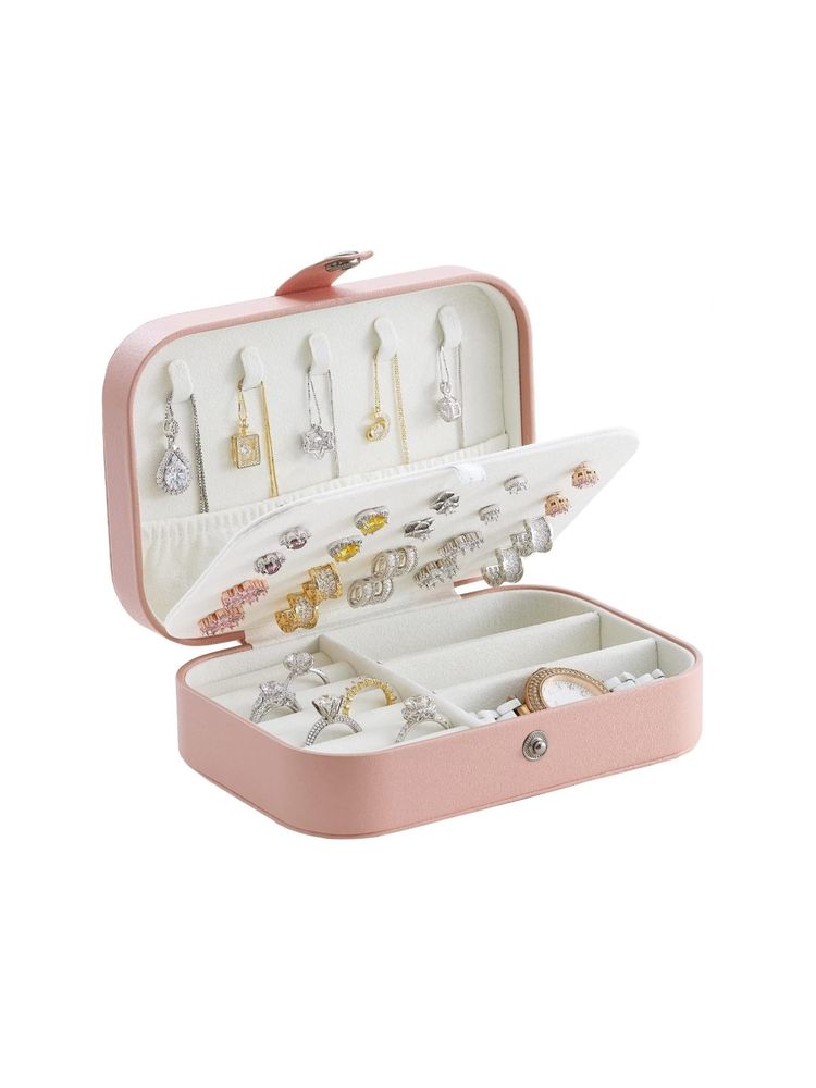 Awestuffs Pink PU Leather Small Travel Jewellery Box