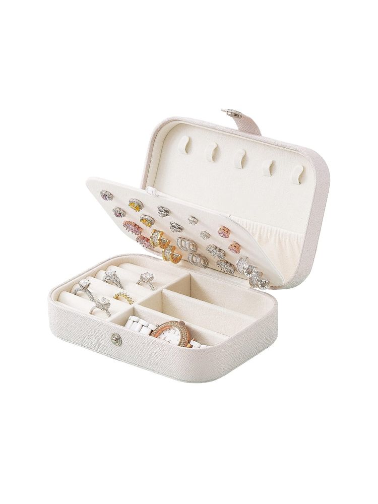 Awestuffs White PU Leather Small Travel Jewellery Box-picture-26