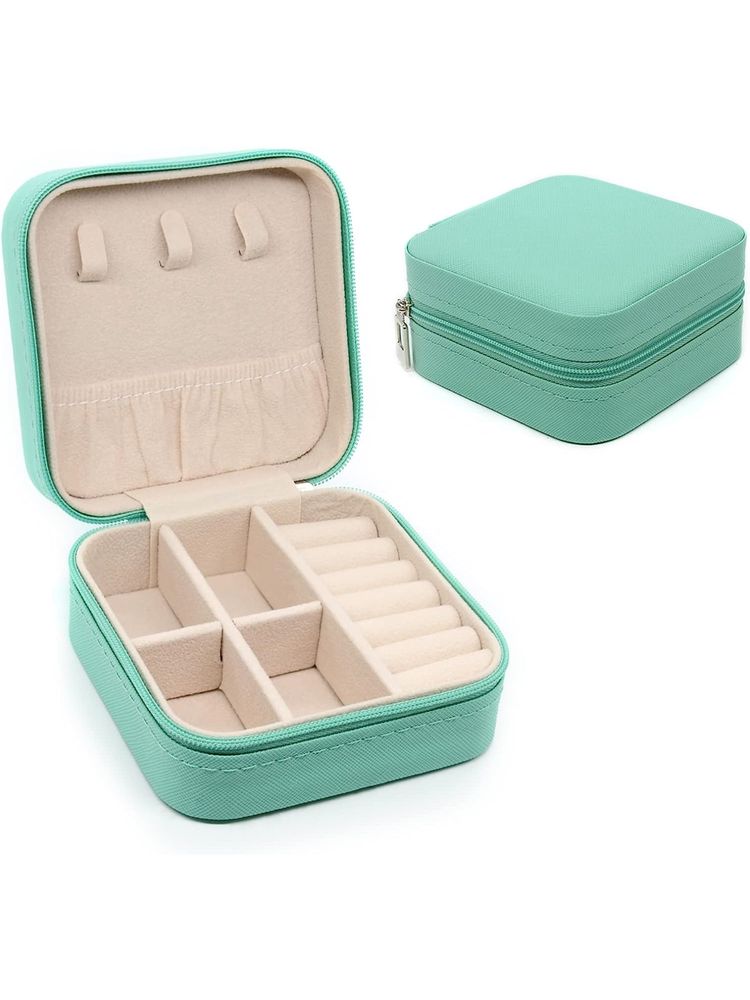 Awestuffs Green PU Leather Travel Jewellery Box