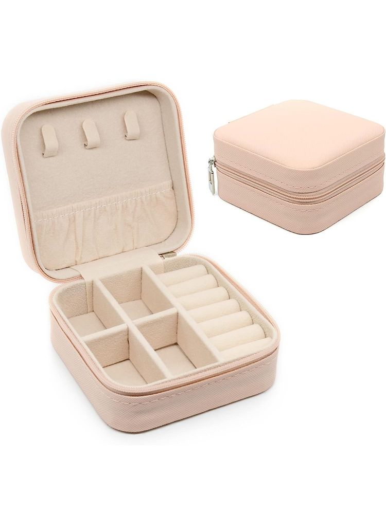Awestuffs Pink PU Leather Travel Jewellery Box