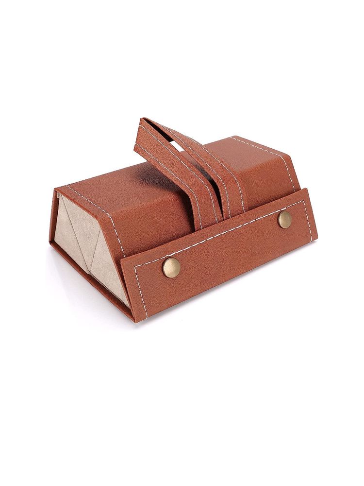 Awestuffs Brown 3 Slots Foldable PU Leather Jewellery Watch and Sunglasses Organizer-picture-15