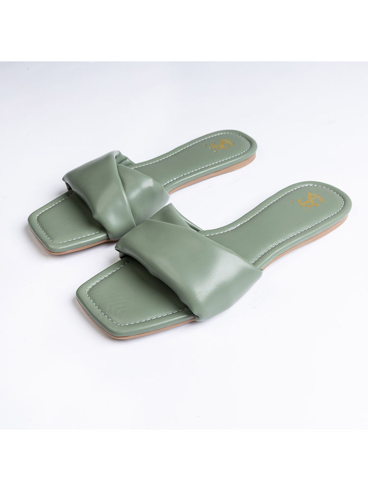 Shoe that fits you Bianca Solid Green Twisted Sliders-picture-27