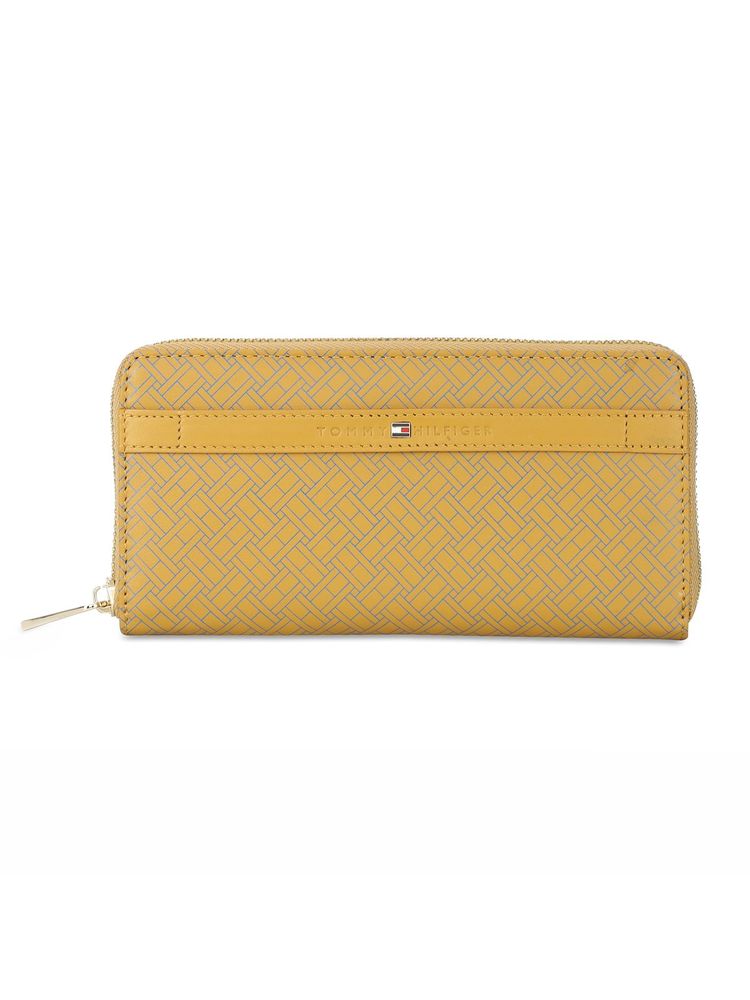 Tommy Hilfiger Natalie Womens Leather Printed Zip Around Wallet Mustard/Blue-image-1