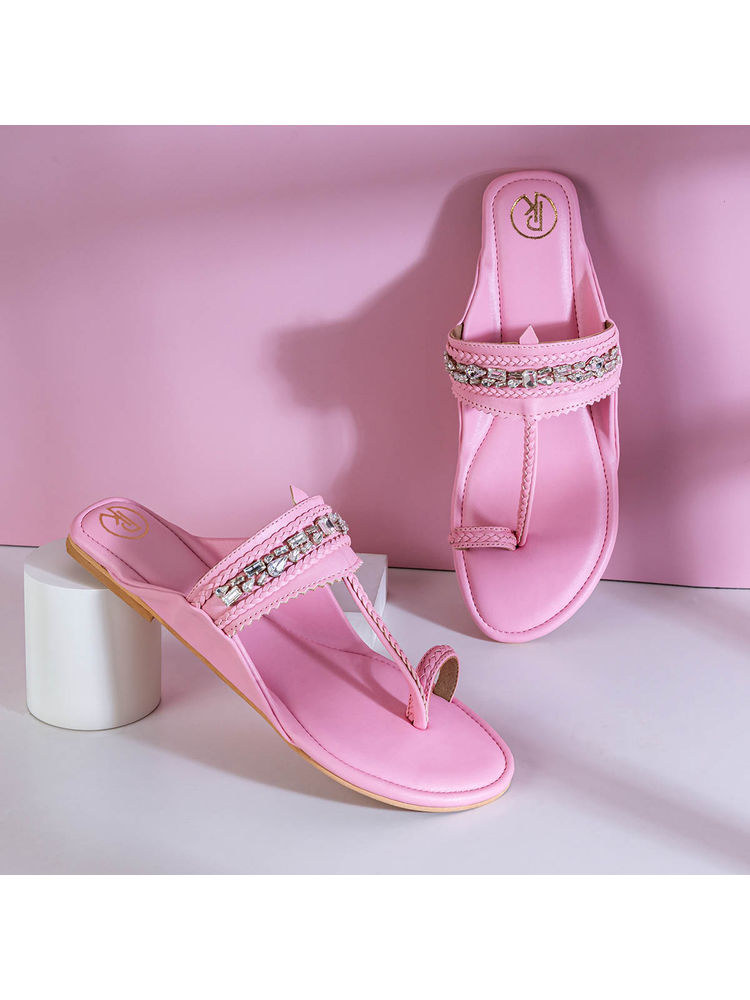 PREET KAUR Pink Embellished Kolhapuris-picture-17
