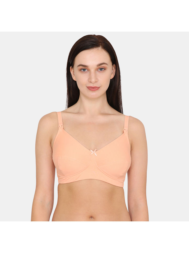 Zivame Curvy Double Layered Non Wired Full Coverage Maternity/nursing Bra - Peach