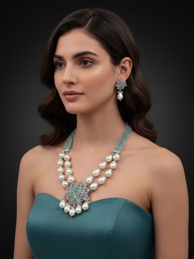 Treemoda Blue Brass Stones Jewellery Set-image-36
