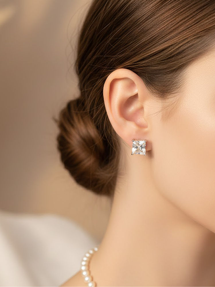 925 SILLER Silver Sterling Silver White Stones Studs Earring-picture-39